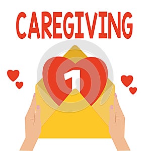Word writing text Caregiving. Business concept for Act of providing unpaid assistance help aid support Senior care