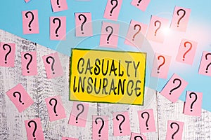 Word writing text Casualty Insurance. Business concept for overage against loss of property or other liabilities photo