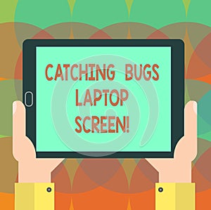 Word writing text Catching Bugs Laptop Screen. Business concept for Computer system protection safety antivirus Hu