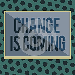 Word writing text Change Is Coming. Business concept for telling someone that future going to be different