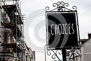 Word writing text Choices. Business concept for Preference Discretion Inclination Distinguish Options Selection Vintage black boar photo