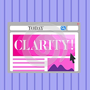 Word writing text Clarity. Business concept for Certainty Precision Purity Comprehensibility Transparency Accuracy Blank photo