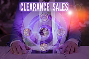 Word writing text Clearance Sales. Business concept for goods at reduced prices to get rid of superfluous stock Elements of this