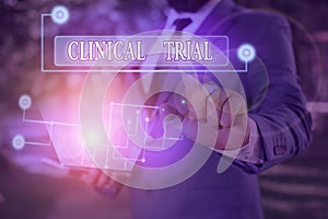 Word writing text Clinical Trial. Business concept for trials to evaluate the effectiveness and safety of medication