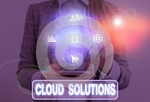 Word writing text Cloud Solutions. Business concept for ondemand services or resources accessed via the internet photo