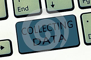 Word writing text Collecting Data. Business concept for Gathering and measuring information on variables of interest photo