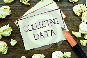 Word writing text Collecting Data. Business concept for Gathering and measuring information on variables of interest photo