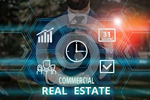 Word writing text Commercial Real Estate. Business concept for Income Property Building or Land for Business Purpose photo