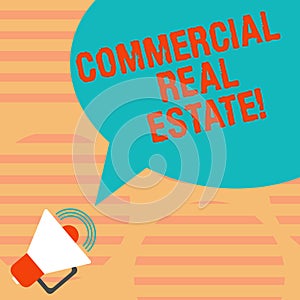 Word writing text Commercial Real Estate. Business concept for property that is used solely for business purposes