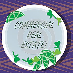 Word writing text Commercial Real Estate. Business concept for property that is used solely for business purposes