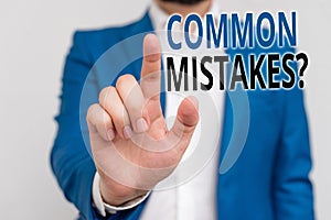 Word writing text Common Mistakes Question. Business concept for repeat act or judgement misguided making something