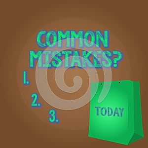 Word writing text Common Mistakes question. Business concept for repeat act or judgement misguided or wrong Color Gift