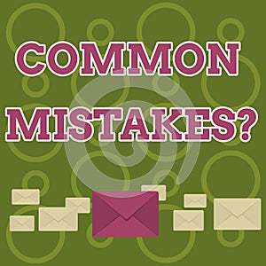 Word writing text Common Mistakes question. Business concept for repeat act or judgement misguided or wrong Pastel Color