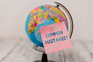 Word writing text Common Mistakes question. Business concept for repeat act or judgement misguided or wrong Plain note