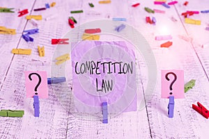 Word writing text Competition Law. Business concept for regulating the monopoly and unfair business practices Scribbled and