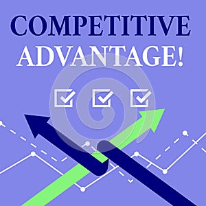 Word writing text Competitive Advantage. Business concept for owning quality that will assure you leading in field.