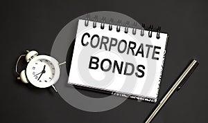 Word writing text CORPORATE BONDS . Business concept on black background