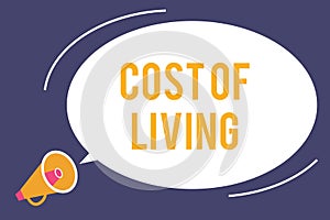 Word writing text Cost Of Living. Business concept for The level of prices relating to a range of everyday items
