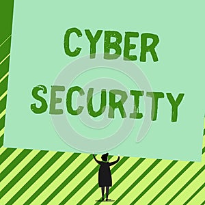 Word writing text Cyber Security. Business concept for Protect a computer system against unauthorized access Man stands