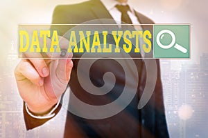 Word writing text Data Analysts. Business concept for Programmer Design and Create Report Identifies patterns