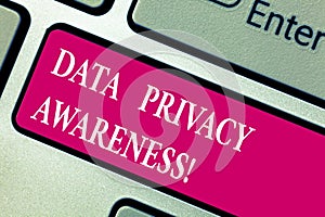 Word writing text Data Privacy Awareness. Business concept for Respecting privacy and protect what we share online