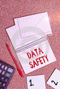 Word writing text Data Safety. Business concept for concerns protecting data against loss by ensuring safe storage Desk notebook