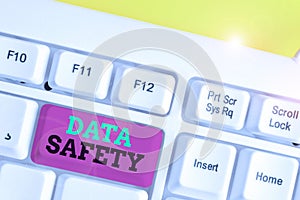 Word writing text Data Safety. Business concept for concerns protecting data against loss by ensuring safe storage White