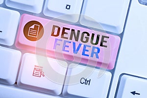 Word writing text Dengue Fever. Business concept for infectious disease caused by a flavivirus or aedes mosquitoes White photo