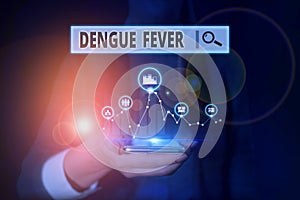 Word writing text Dengue Fever. Business concept for infectious disease caused by a flavivirus or aedes mosquitoes Woman photo