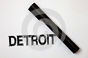 Word writing text Detroit. Business concept for City in the United States of America Capital of Michigan Motown Ideas messages whi