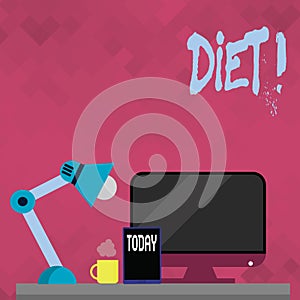 Word writing text Diet. Business concept for Dietitians create meal plans to adopt and maintain healthy eating.