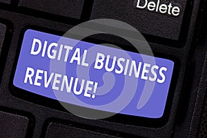Word writing text Digital Business Revenue. Business concept for Income from digital sales or electronic delivery Keyboard key