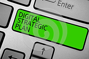 Word writing text Digital Strategic Plan. Business concept for creat schedule for marketing product or brand Keyboard green button