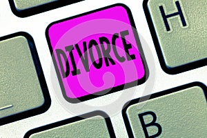 Word writing text Divorce. Business concept for Legal dissolution of marriage Separation Breakup Disagreement