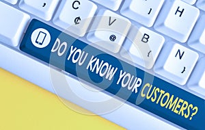 Word writing text Do You Know Your Customers question. Business concept for asking to identify a customer s is nature