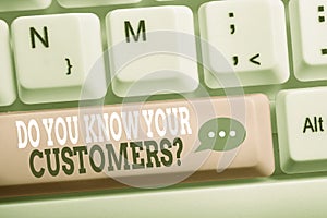 Word writing text Do You Know Your Customers question. Business concept for asking to identify a customer s is nature