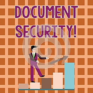 Word writing text Document Security. Business concept for means in which important documents are filed or stored Smiling