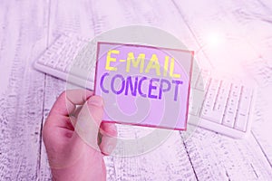 Word writing text E Mail Concept. Business concept for sequence of marketing efforts to reach customer through email man holding