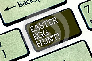 Word writing text Easter Egg Hunt. Business concept for Searching special season treats presents spring tradition