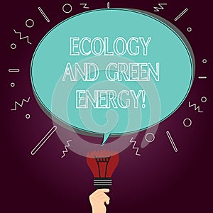 Word writing text Ecology And Green Energy. Business concept for Environment protection recycling reusing ecological