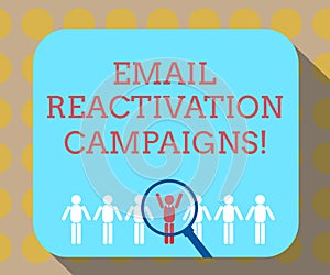 Word writing text Email Reactivation Campaigns. Business concept for Triggered email for sleeping subscribers Magnifying