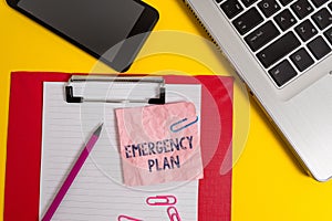 Word writing text Emergency Plan. Business concept for procedures for handling sudden or unexpected situations Laptop