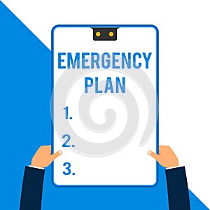 Word writing text Emergency Plan. Business concept for Procedures for response to major emergencies Be prepared Two