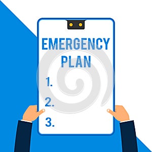 Word writing text Emergency Plan. Business concept for Procedures for response to major emergencies Be prepared Two photo