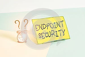 Word writing text Endpoint Security. Business concept for the methodology of protecting the corporate network Mini size alarm