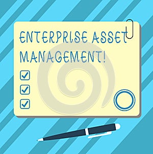 Word writing text Enterprise Asset Management. Business concept for analysisaging the lifecycle of physical assets Blank Square