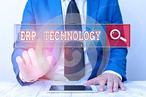 Word writing text Erp Technology. Business concept for the integrated management of main business processes