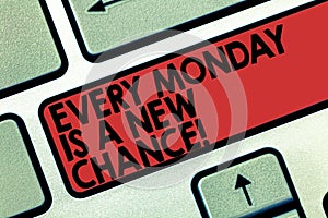 Word writing text Every Monday Is A New Chance. Business concept for Start your week with positivism Motivation Keyboard