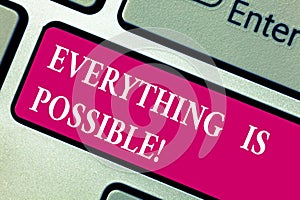 Word writing text Everything Is Possible. Business concept for we cannot predict with any certainty what will happen