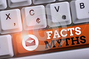 Word writing text Facts Myths. Business concept for work based on imagination rather than on real life difference White